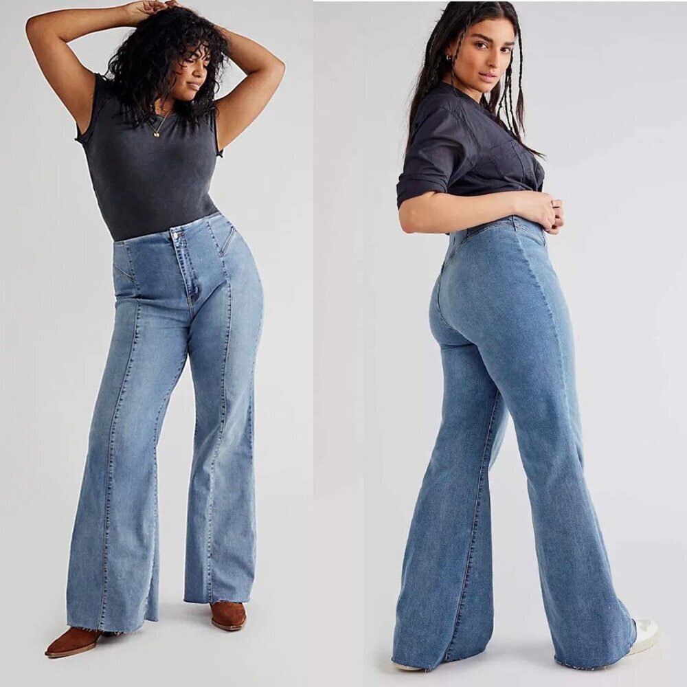 NWT New Free People Curvy Wild Honey Flare Jean Size 35 Short